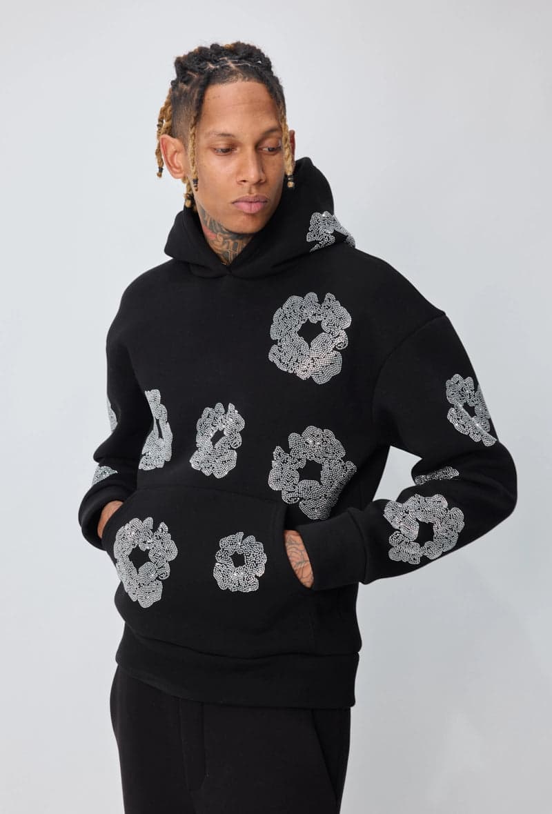 Eqrivo Strass Bloem Hoodie Zwart